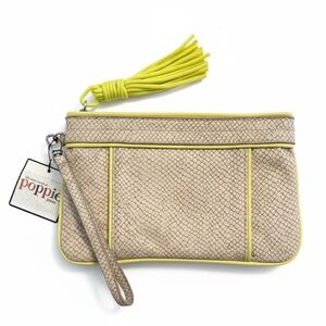 Poppie Jones Snakeskin Neon Yellow Wristlet Clutch